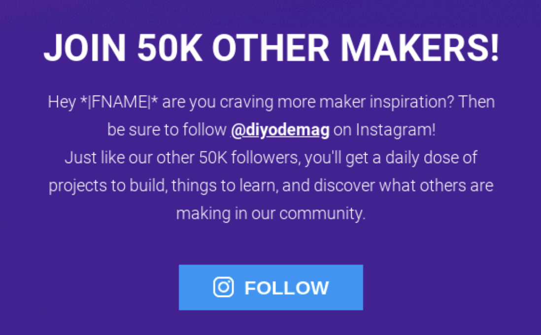 A newsletter CTA with a follow button for instagram